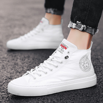 European Station Mens Shoes Spring High Help Canvas Shoes Small Honeybee Small White Shoes Men Casual Korean Version Boomer Board Shoe Tide Shoes