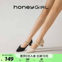 honeyGIRL retro pearl single shoe woman shoes 2022 Summer new coarse heels Mary Jane shoes fairy shoes Hepburn