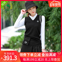 Golf Clothing Women Autumn and Winter V Collar Slim base shirt Warm Sweater Quick Dry Short Skirt Set