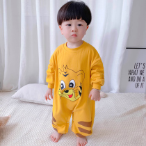 Childrens conjoined pajamas spring and autumn one year old 2 baby baby anti kick climbing suit 3 cotton cute boy long sleeve home wear
