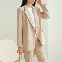 Almond Color Suit Jacket Woman Spring Autumn 2022 New Temperament Han Edition Fashion Nets Red Casual Little West Suit Professional Suit