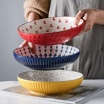  Deep plate soup plate Nordic creative ceramic plate Household dish plate Ceramic dinner plate Large salad plate