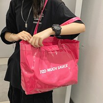 Bag women 2021 New Tide simple fashion atmosphere summer transparent splicing canvas large capacity texture tote bag