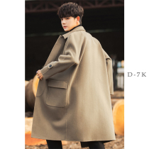 Double-sided wool coat mens long Korean version of autumn and winter thick woolen coat without cashmere trend over knee trench coat