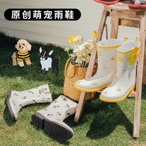 Rain Shoes Women Fashion style outwear in middle cylinder Water shoes New Adults Cute Rain Boots Waterproof Non-slip Light Rubber Shoes Water Boots
