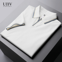 Light luxury summer 2021 small V collar ice silk lapel T-shirt men polo shirt mens short sleeve light business mercerized cotton Paul shirt