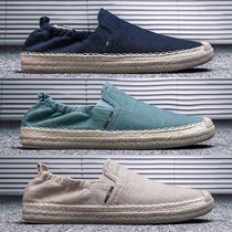 Linen fisherman canvas mens shoes 2021 spring breathable one-pedal lazy tide shoes old Beijing mens cloth shoes casual