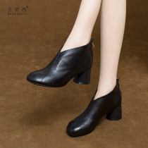 2021 New Spring Autumn Season Womens Shoes Round Head Coarse Heel Little Short Boots And Ankle Boots Single Boots Heel Leather Shoes Soft Leather Boots