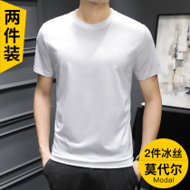 liquid ammonia ice silk t-shirt mens short-sleeved pure white summer thin half-sleeve 2021 new modal ice t-shirt