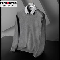 2021 spring and summer new fake two-piece sweater mens long-sleeved casual fashion shirt collar young mens knitwear