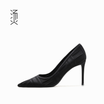 Hot Social Women Shoes Black Cloth Face Fine Heels with Shoes Temperament 100 hitch heel Single shoe 2022 Spring new