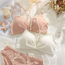 Beautiful back underwear womens summer small chest gathered flat chest special white rimless bra girl incognito bra thin section