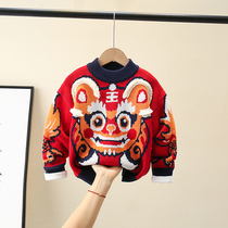 Boys pay New Years call serve baby Winter Spring festival clothing children plus velvet sweater boy wind New Year clothes