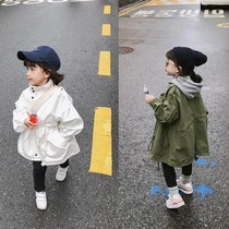 Girls all-match Western style medium-length windbreaker 2021 autumn new childrens waist jacket female baby coat tide