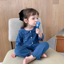 Childrens 2021 new pajamas autumn girls baby long sleeve set small children solid color home clothing air conditioning clothing tide