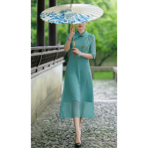  Improved cheongsam womens 2021 new young summer retro temperament fresh and elegant long dress everyday