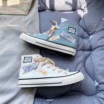 Guochao High Help Canvas Shoes Mens Han Edition Trends 100 Hitch Shoes Mens Wave Shoes 2020 New Summer Graffiti Cloth Shoes Men