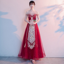 Chinese style toast dress bride 2021 new style Chinese summer long gauze skirt wedding wedding dress female wine red