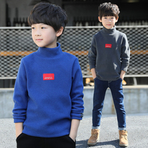 Boy base shirt plus velvet thick winter clothes 2021 new middle and big childrens clothes childrens clothes boys high collar one velvet