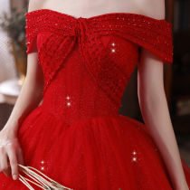 Star Red main wedding dress dress shoulder bride summer light gauze 2021 new big tail size female