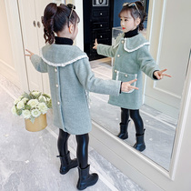 Girl autumn winter coat 2021 new foreign style children long woolen coat childrens clothing thick winter coat