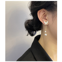 2021 new super-fairy Japan-ROK butterfly pearl mosquito-repellent coil ear clip without otolar-shaped female long-in-ear-pendant fluo-temperament