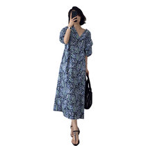 Micro fat wear French long dress floral dress Sub-fat mm thin summer dress 2021 new trend large size womens clothing