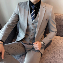 Non-iron suit suit mens three-piece suit Korean version of slim trend handsome groom wedding dress