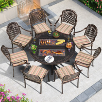 Outdoor barbecue table and chair wrought iron garden charcoal grilled household Grill electric oven outdoor terrace yard cast aluminum round table