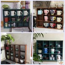 Wall solid wood lattice cup rack retro tea ceremony tea set storage lattice tea cup shelf Wall Wall Wall Wall Wall Wall