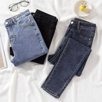 Retro blue jeans women 2021 Spring and Autumn New Korean version of high waist slim Joker black small feet pencil pants children