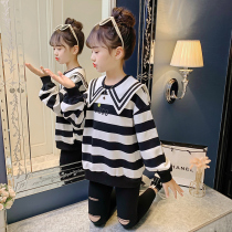 Girls sweatshirt 2022 new Yangqi Spring Dress Girls Great Boy Academy Wind Striped Children Spring Autumn Nets Red Fried Street Clothes