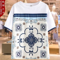 Fat plus size middle-aged mother cotton summer top loose foreign style age-reducing belly cover short-sleeved white T-shirt 200 pounds