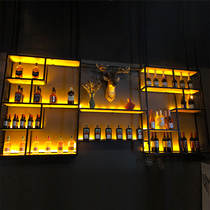 Wrought iron wine cabinet wall hanging shelf display rack Wall wall hanging restaurant solid wood bar red wine rack industrial wind