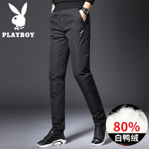 Playboy down pants mens outer wear inner container removable slim straight tube thick high waist mens warm cotton pants