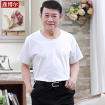 Middle Aged Men Short Sleeve T-shirt Loose Middle Aged Pure Cotton White Sweatshirt Summer Dad Half Sleeve Old Jersey Grandpa