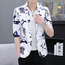 Summer new mens middle sleeve printed suit trousers two-piece suit Fashion charm trendsetter casual small suit suit