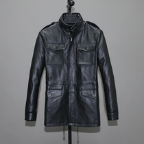 Head layer cow leather leather mens slim stand-up collar M65 hunting casual motorcycle leather coat tooling coat clothing