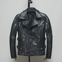 Heavy motorcycle head layer cowhide leather leather clothing mens slim short motorcycle clothing European and American trend jacket lapel