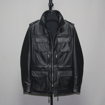 Multi-pocket hunting M65 genuine leather leather clothing for mens headlining Bull Leather Locomotive Jacket Thin style Casual Tooling Jacket