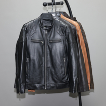 Genuine leather leather men slim short stand collar casual jacket jacket off code mens lost money inventory treatment