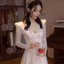 French light wedding dress 202021 new temperament to go out welcome yarn trailing engagement dress bride wedding dress