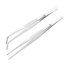 Stainless steel tweezers large full round head pointed precision dressing with anti-slip teeth with hook thickened plus hard elbow clamp 30cm