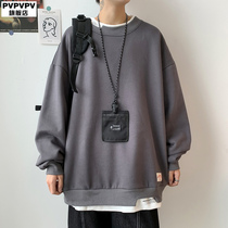 Fake two-piece sweater mens spring and autumn Korean version of the trend loose Japanese large size ins round neck clothes jacket simple solid color