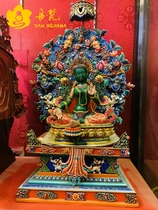 Green Tara Buddha Statue Nepal Fine Backlit Vajra Painted Bronze Statue with Buddha Ancient Tibetan Bronze Sculpture