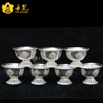 Nepal 925 sterling silver water supply bowl Water supply cup Holy water cup Handmade carved sterling silver high foot water bowl