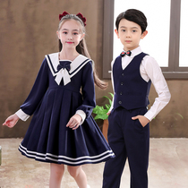 Girls dress Dress Autumn Winter Long Sleeve College Wind Navy Collar 61 Childrens choral performance Speech Contest Costume