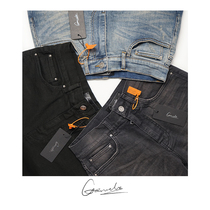 GREMADE Silver Buckle Black Blue Gray Stretch Slim Small Foot Base Wash Jeans Men Casual Pants