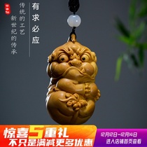 Woodcarving handlebar small yellow poplar wood round carving God Beast lucky brave must be home accessories Chinese pendants