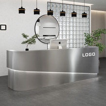 Simple modern stainless steel bar counter Light luxury clothing store Cashier Barber shop beauty salon reception desk Curved front desk